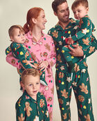 Adult 2-Piece Christmas Gingerbread Fleece Loose Fit Pyjama Set - Pink, image 2 of 5 slides